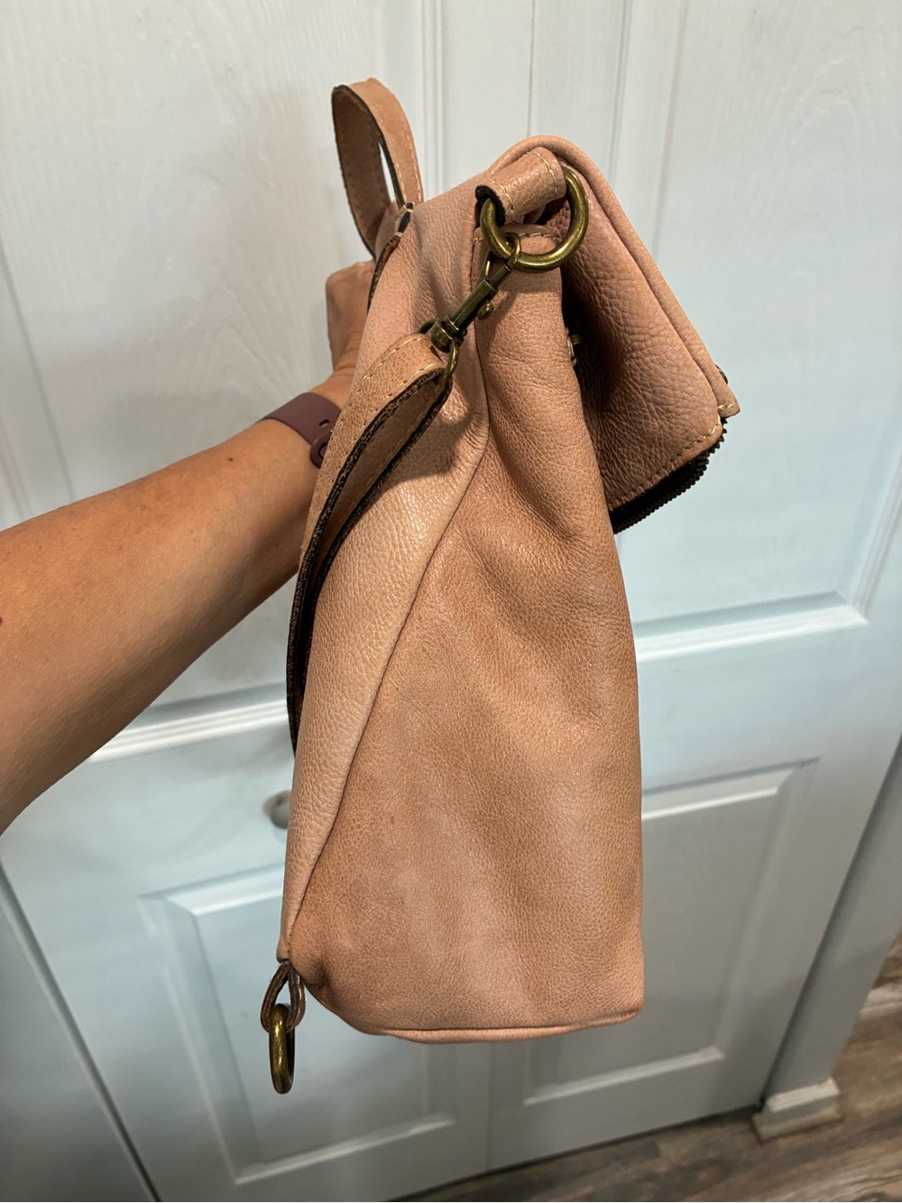 Patricia Nash Blush Tan Leather Convertible Bag with Tassel - Picture 9 of 12